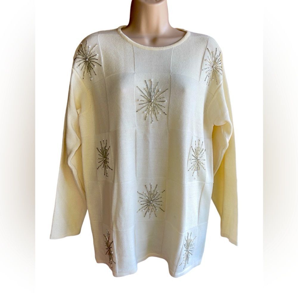 Liz Claiborne- Unisex Creme background acrylic wool blend pullover longsleeve
